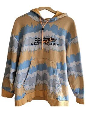 Adidas Originals Adventure Allover Print Hoodie Tan/Blue Mountain AOP | Size XL